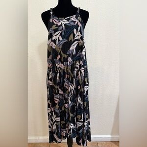 Torrid Floral Leaf-Print Black Maxi Dress - Sleeveless Size 2
